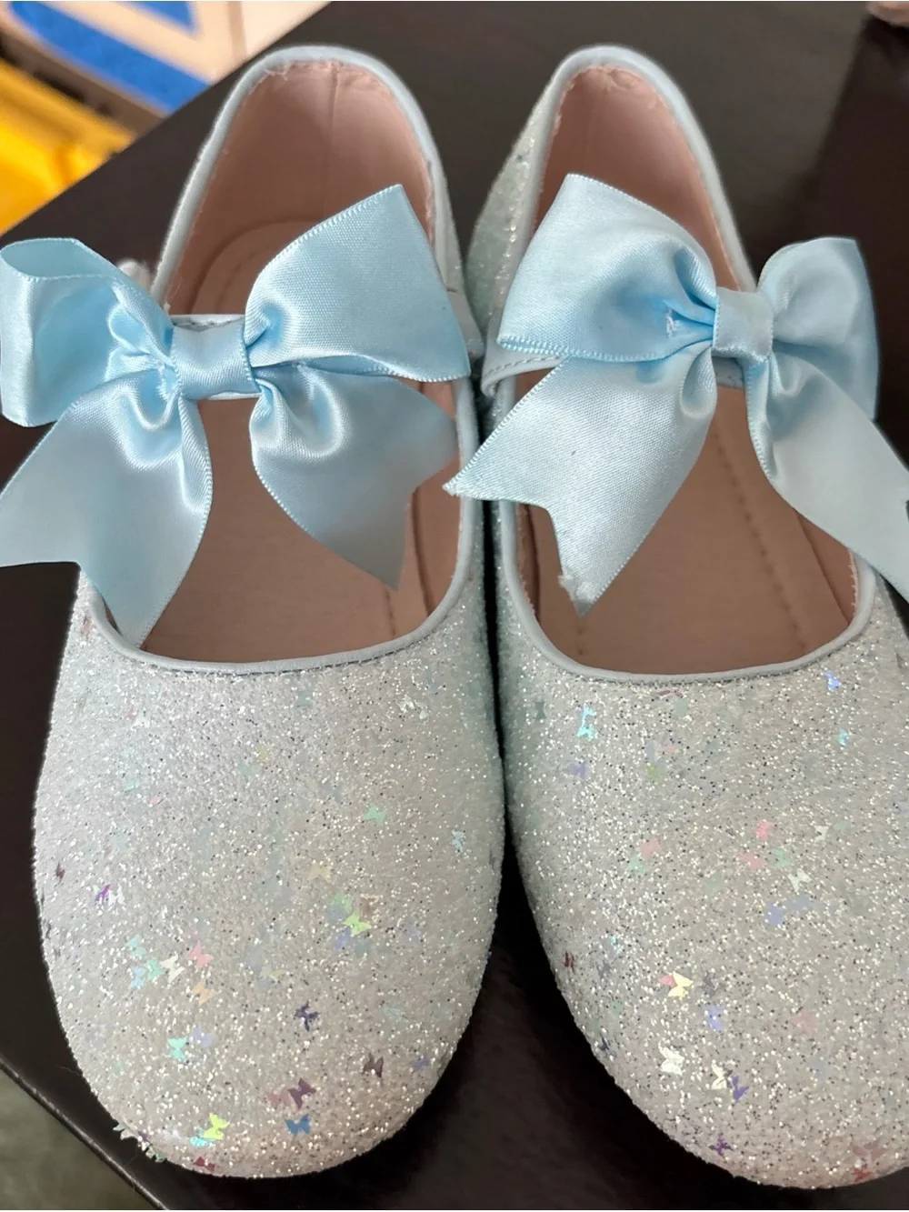Girls' Light Blue Glitter Bow Dress Flats
